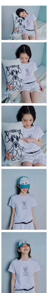 キャットガールスリムTシャツ - ホワイト