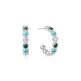 malachite and turquoise large hoop rhodium plating + 925 silver earrings E063-08H