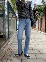 root semi-wide denim pants (blue)