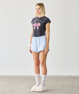 リボンプリントTシャツ チャコール