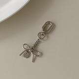 【ハンドメイド】ミニシルバーリボンロゴキーホルダー