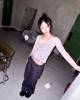 (3color) Blurred Flower Sheer Mesh Tee