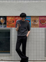 ASCLO ピグメントリブラウンド半袖ニット (5color)