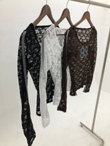Lace Number Sheer Long Sleeve T