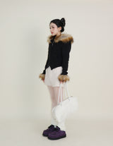 デッカウルフジョットフード付きファーニットジップアップジャケット (Wool Jacket)