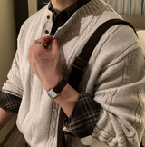 Look & P ヘンリーネックボタンケーブルオーバーフィットニット
