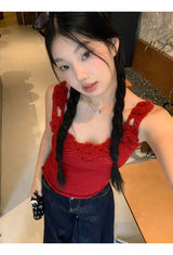 Summer knit flower sleeveless tee