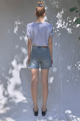 Frill Gingham Blouse [Blue]