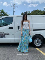 Waxy Blue Flower Long Color Skirt