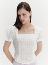 Square Neck Lace Blouse White