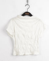 Ether half-neck shirring pleated tank top blouse