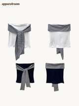 Stripe wrap strap sleeveless tube top