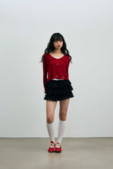LYLA LAYERED CARDIGAN / RED-WHITE
