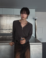 Phantom Zipper Rib Muscle Fit Henley Neck