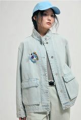 X Stand-collar denim jacket