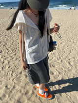Knit Vest Hood Zip-Up