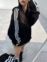 (UNISEX) THREE-STRIPE OVERSIZED CUTE BOXY HOODIE - 2 COLOR