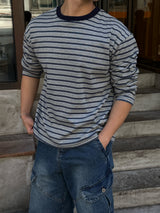 With crop stripe long-sleeve tee