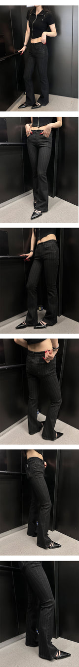 Stripe boots cut pants