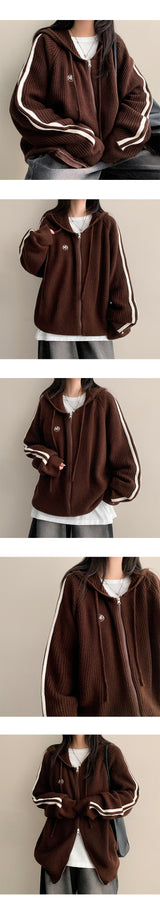 Neuja Two-Line Knitwear Hooded Zip-Up