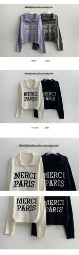 DONU Lettering Cropped Collar Knitwear (4 colors)