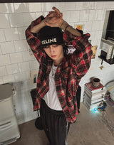 Allen crack check hood shirt