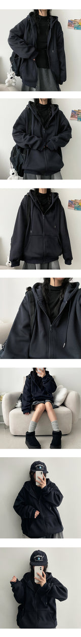 [Short and long 2 versions *Special gift!] Fluff Hooded Zip-Up Jk