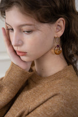 Brown marble pendant oval drop earring