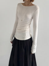 [prts made] ソフトタッチボートネックロングスリーブTシャツ (cream ivory, black 2colors)