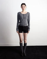 Henley Neck Long Sleeve Stripe Charcoal
