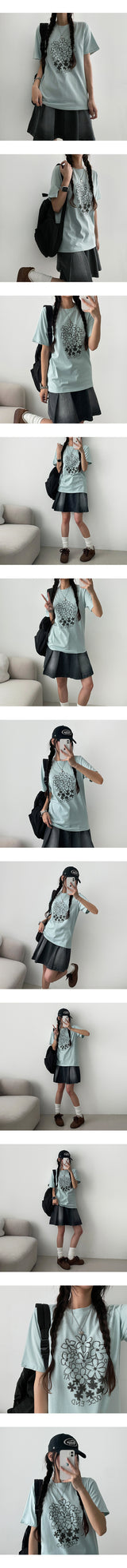 デレンスケッチフラワー半袖Tシャツ (3 colors)