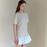 BOAT NECK FRILL DRESS / BEIGE