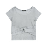 キュービックウィメンズタイ半袖Tシャツ_ライトグレー