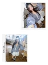 lovely blue checkered cotton blouse