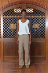 LEAF LINEN PARACHUTE PANTS BEIGE