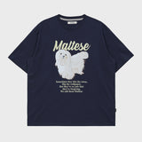 マルチーズイラストレーションハーフスリーブTシャツ