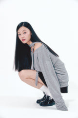 Knit Tie Long Sleeve Set Gray