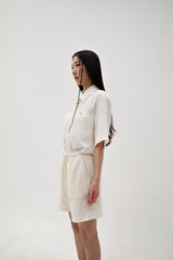 Cotton blend tweed shorts, Cream