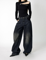 devil black over denim pants