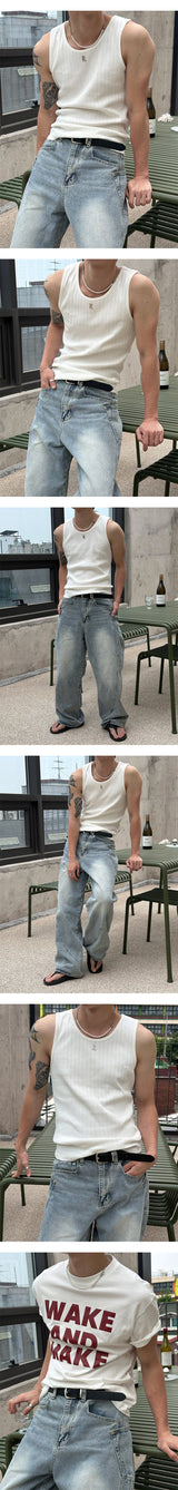 [Unisex] ウェーブウォシュドワイドデニムパンツ(4color)