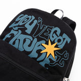 Printed Twill Pocket Backpack (Black)