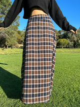 FEMININE HIP LONG CHECK JACQUARD SKIRT - 2 COLOR