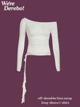 off-shoulder lace strap long-sleeve t-shirt
