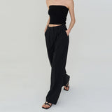 THREE PINTUCK SUMMER WOOL PANTS (BLACK)