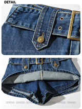 Belt dark blue mini denim pants skirt
