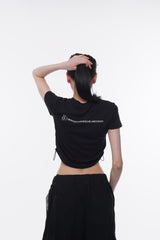 スローガンサイドストリングクロップTシャツ
