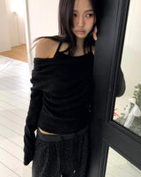 Bora Frill Halter Off-Shoulder Knit