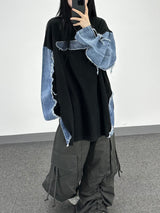 denim block cut-off longsleeve