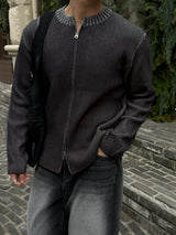 Fog lip zip-up knitwear