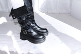 Buckle Leather Half Middle Boots